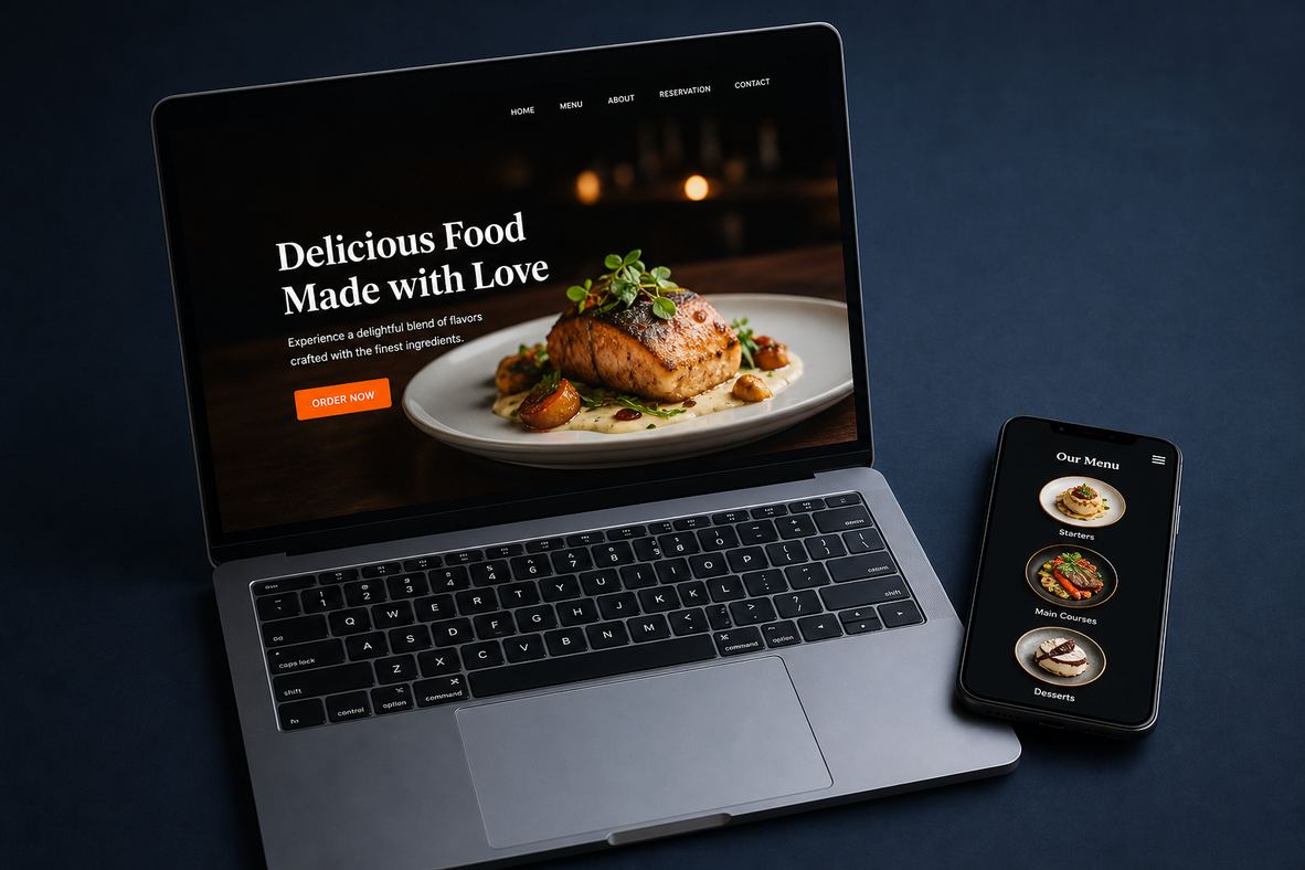 Restaurant website on laptop and phone